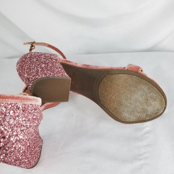 Guess Women's Pink Ankle Strap Sandals BamBam Glitter Open Toe Size 8M - Picture 9 of 11